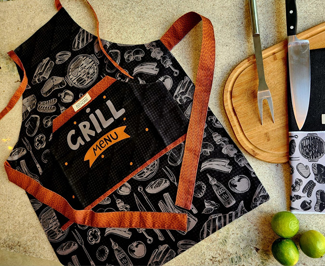 kit Avental + Pano de prato  Masculino (Churrasco e Vinho)